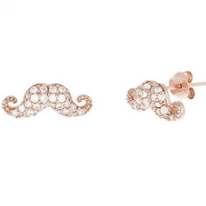Par aros bigote pave enchapado rosado pegado